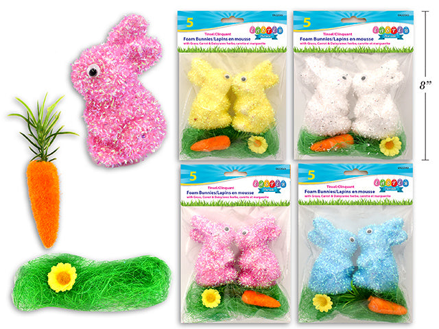 Tinsel Foam Bunnies With Grass And Carrot Daisy Accessories