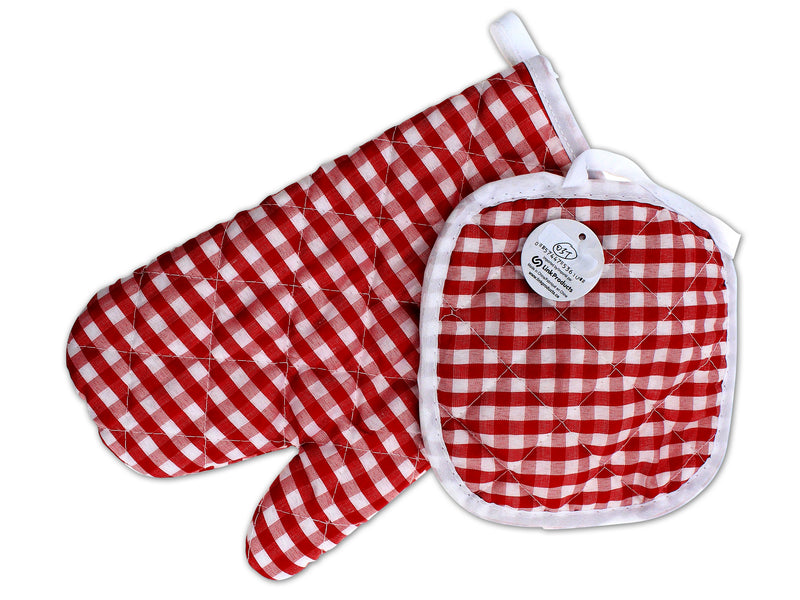 Carton of 24 Gingham Bbq Grill Glove And Pot Holder