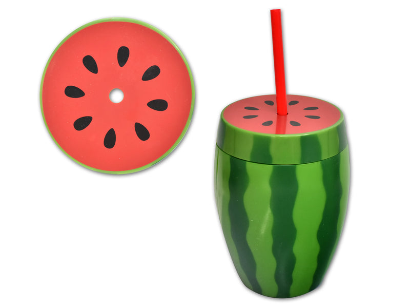 Carton of 12 Watermelon Drinking Cup With Straw And Lid