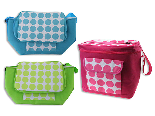 Carton of 12 Insulated Polka Dots Cooler Bag With Front Sleeve Pocket