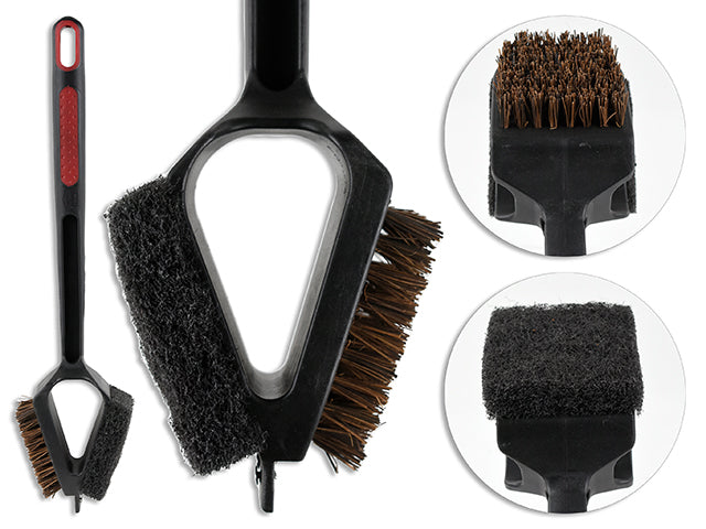 Carton of 12 17.25 X 3.25In Double Head Palmyra Fiber + Scubber 2-In-1 Grill Brush. Cht.