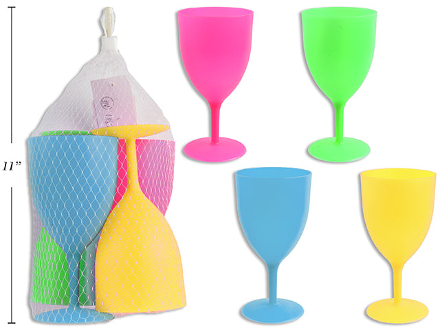 Carton of 12 4Pk 13Oz Neon Goblet In Mesh Bag. 4 Asst. Colours. Cht.