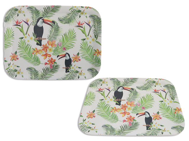 Carton of 12 13.11(L) X 9.96In(W) Bamboo Fiber Toucan Serving Tray.