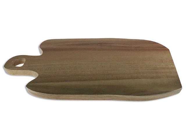 Carton of 12 Acacia Wooden Wavy Cutting Board W/Handle.