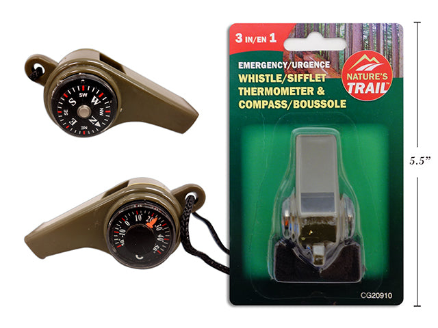 Carton of 24 Emergency Whistle Compass Thermometer