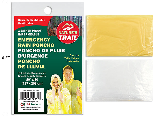 Carton of 36 Emergency Hooded Pe Rain Poncho