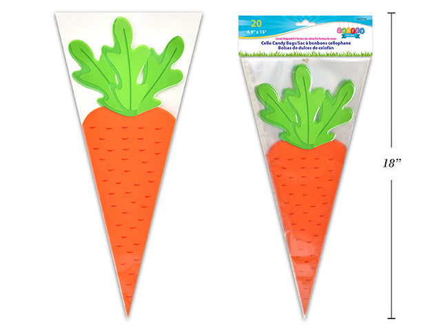 Carton of 24 Carrot Cello Candy Cone Bags