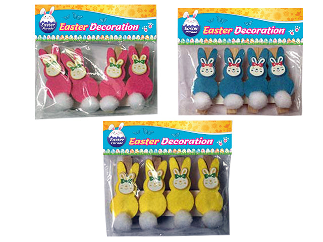 Carton of 24 Easter Felt Bunny Wooden Clips