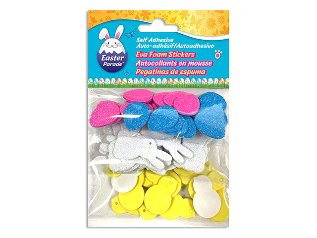 Carton of 24 56Pcs Easter Self-Adhesive Eva Foam Stickers. 12G. 3 Asst.Styles/Pack. Pbh.