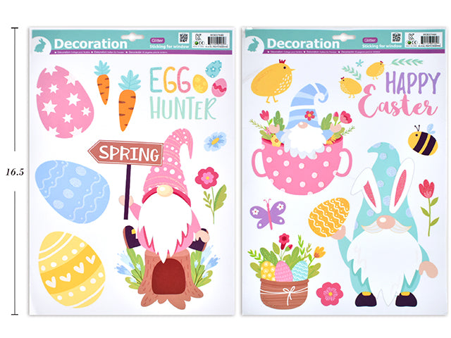 Carton of 24 Glitter Easter Gnome Window Clings