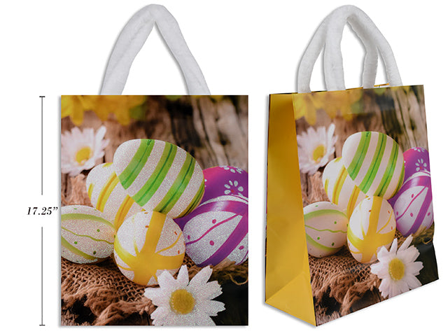 Carton of 24 Easter Matte Glitter Gift Bag With Plush Handle