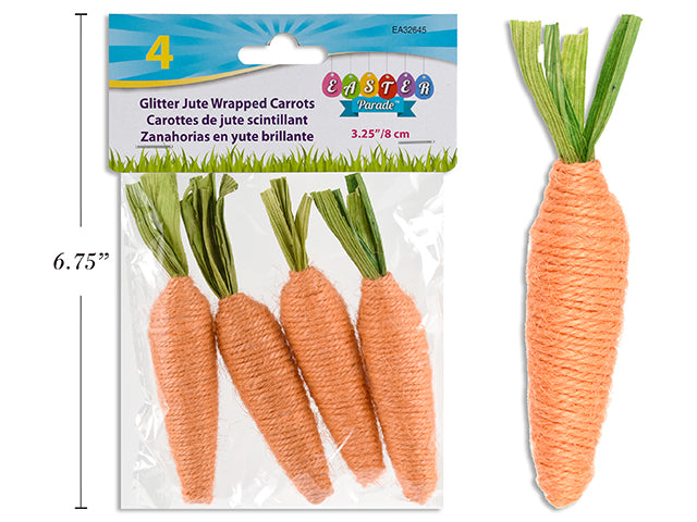 Carton of 24 Easter Glitter Jute Wrapped Carrots