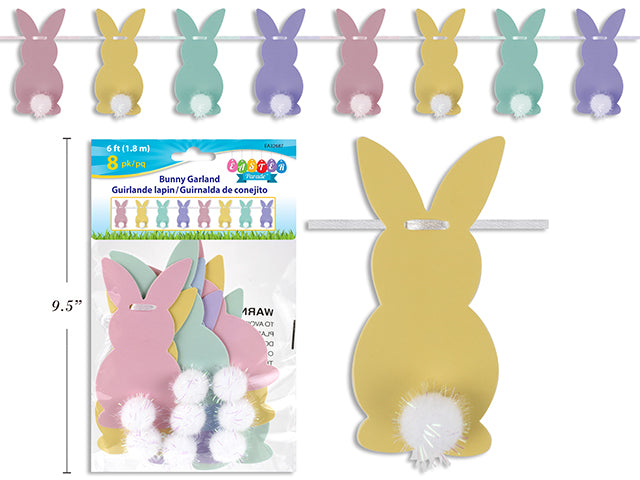 Carton of 24 Easter Pastel Die Cut Bunny Iridescent Pom Pom Tail Paper Garland