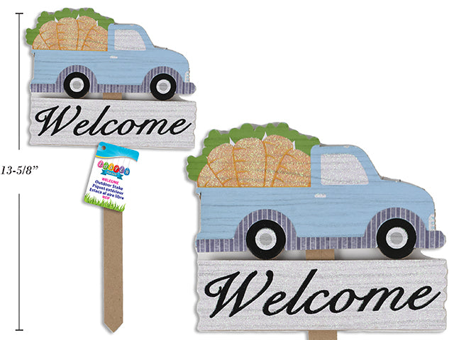 Carton of 24 Easter Glitter Truck Welcome Outdoor Stake