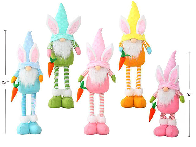 Carton of 12 Easter Plush Standing Gnome Holding Carrot With Retractable Legs