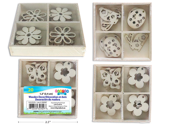 Carton of 24 Easter Die Cut Wooden Decoration In Wooden Box