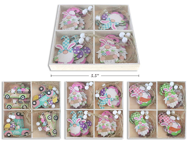 Carton of 24 Easter Gnome Die Cut Wooden Decor In Wooden Box