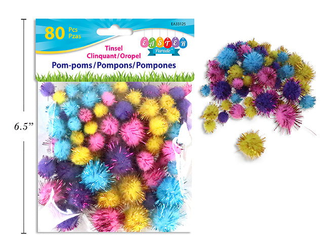 Carton of 24 Easter Tinsel Pom Poms