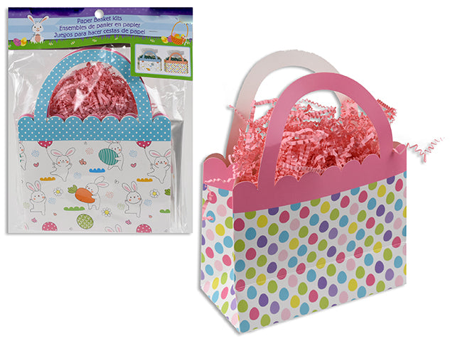 Carton of 24 Set/2 8.25In Easter Paper Basket Kits. Incl:Cello Bag / Paper Shred / String. 2 Asst/Pack. Pbh.