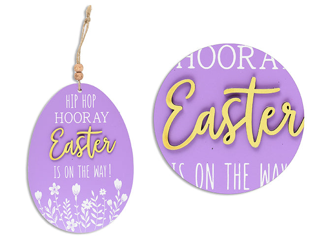 Carton of 24 6.75In X 4.75In 2-Layered Easter Egg Mdf Hanging Decor W/Beaded Jute Hanger. Cht.