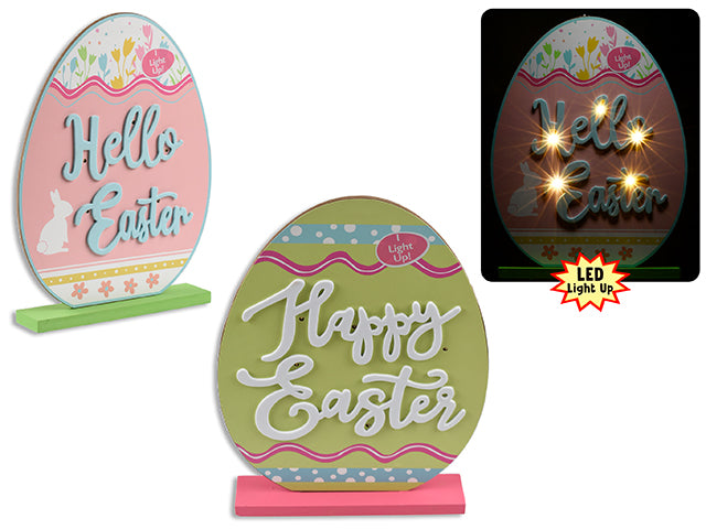 Carton of 12 12In(H) B/O 5-Led Easter Egg Mdf Tabletop Decor W/ Foam Tip-On. 2 Asst. Col.Label.