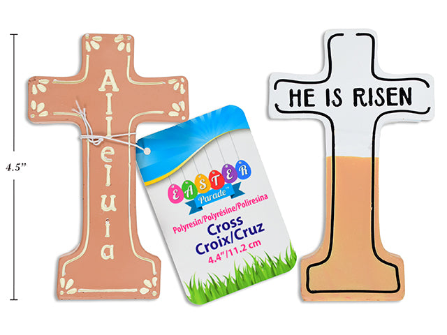 Carton of 12 4-3/8In X 2.75In Easter Polyresin Cross Tabletop Decor. 2 Asst. Cht.