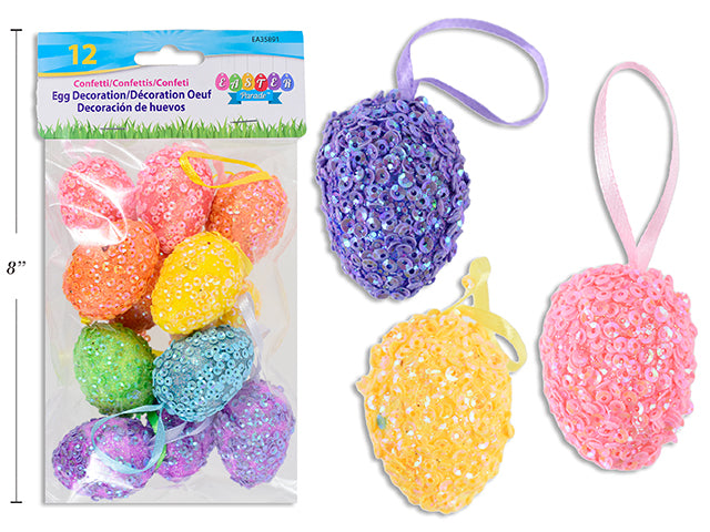 Carton of 24 12Pk Confetti Hanging Easter Eggs W/Ribbon Hanger. 6 Asst.Cols/Pack. Pbh.