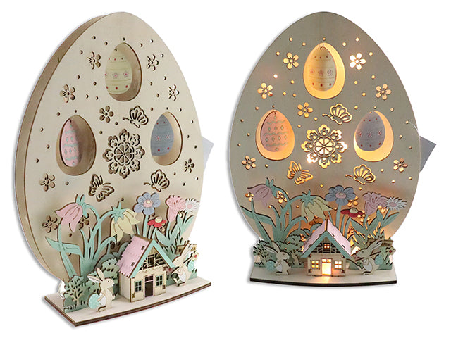 Carton of 12 11-7/8In X 8-5/8In B/O -Led Die-Cut Layered Egg Tabletop Decoration. Brown Box W/Col.Label.