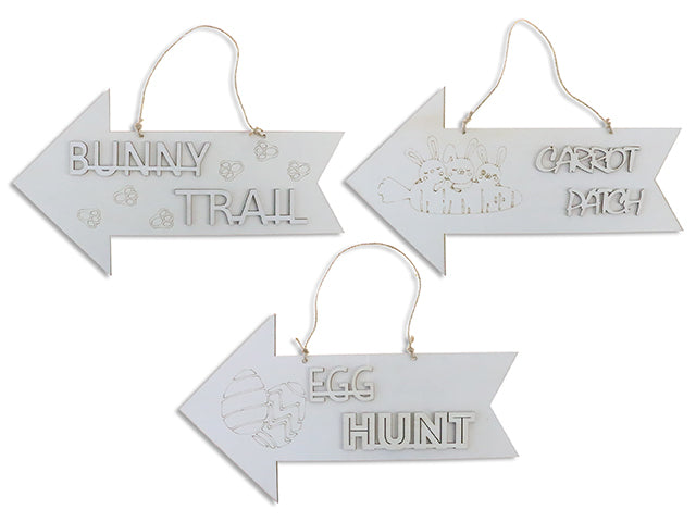 Carton of 24 14.5In Easter Decor Your Own 2-Layered Wooden Directional Sign W/Jute Hanger. 3 Asst. Cht.