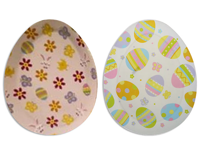 Carton of 24 11-7/8In(L) X 11In(W) Easter Egg Shaped Party Platter. 2 Asst.Styles.