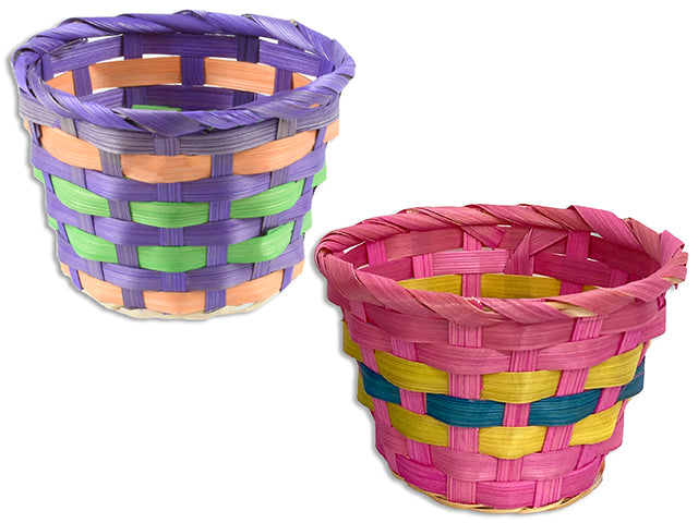 Carton of 24 5-1/8In(D) X 3.5In(H) Tri-Tone Easter Bamboo Basket. 2Asst.Cols. Cht.