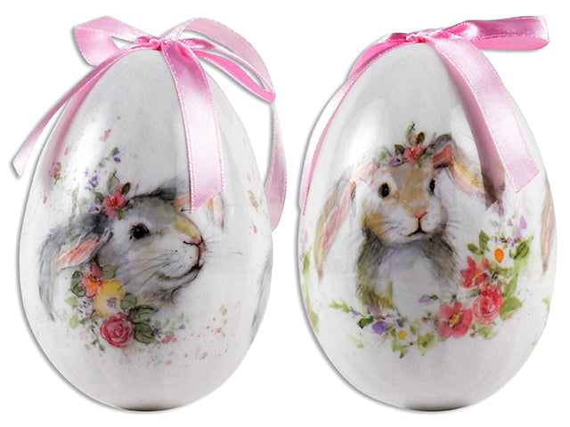 Carton of 24 4In Pastel Bunny Easter Foam Egg Hanging Decoration W/Ribbon. 2 Asst.Styles. Cht.