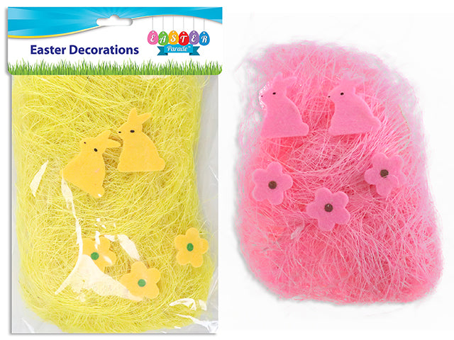 Carton of 24 0.7Oz (20G) Easter Sisal W/2 Felt Fabric Bunny + 3 Felt Fabric Flower. 2 Asst.Cols. Pbh.