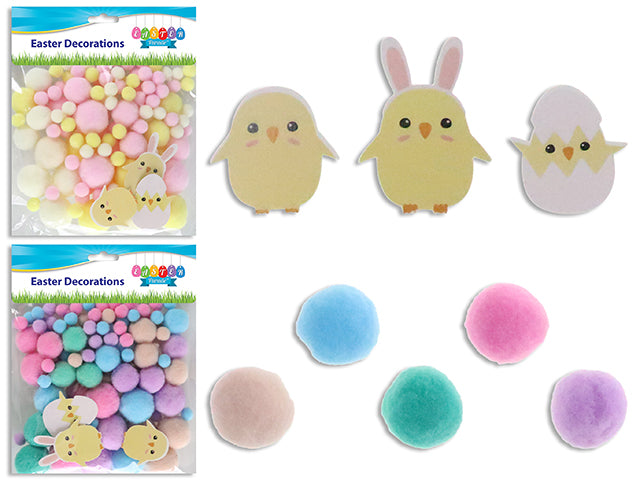 Carton of 24 0.7Oz (20G) Easter Pom Pom W/Paper Die-Cut. 2 Asst.Styles. Pbh.