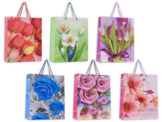 Carton of 24 Glossy Tulip Bouquet Giftbag - Medium. Pp Handle. 4 Asst.Styles.