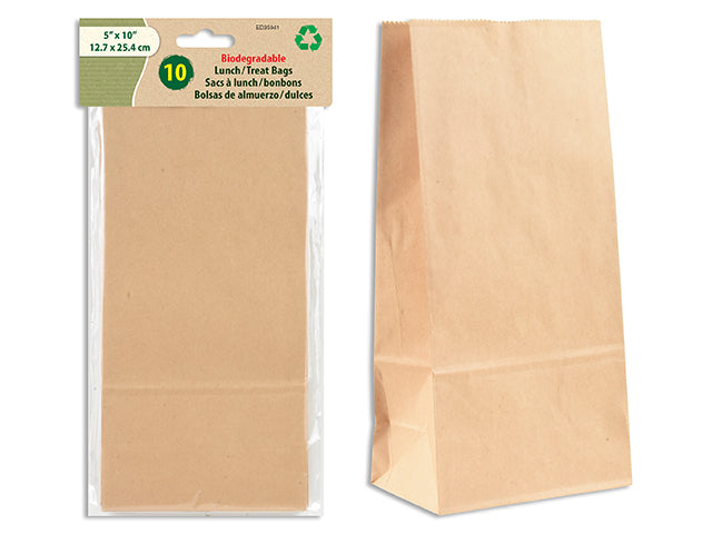 Carton of 24 10pk 10in(H) x 5jin(W) Kraft Lunch / Treat Bags. 3in(Gusset). Pbh.