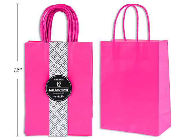 Carton of 5 Small Kraft Gift Magenta Bag 15X21X8Cm 12Pc/Pkg