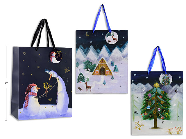 Carton of 12 Christmas Theme pattern Medium bag, 3 asst. 210gsm 18*23*10cm