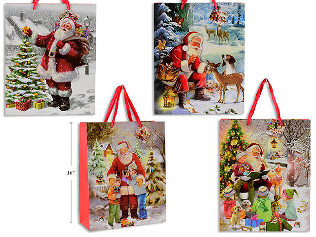 Carton of 24 Jumbo bag Christmas pattern 3D glitter 4 ass. 210gsm