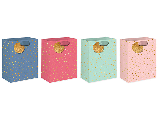 Carton of 12 Polka Dots Gift Bags Med. 26X32X12.5Cm 4 Asst 210 Gsm