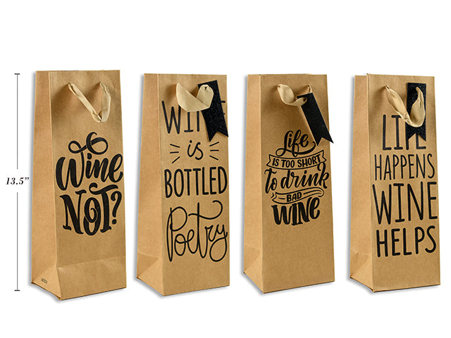 Carton of 12 Wine Gift Bags 12.5X34.5X10Cm 4 Asst 210 Gsm