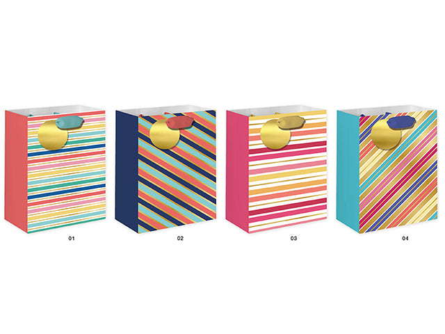 Carton of 12 Striped Gift Bags Small 18X23X10Cm 4 Asst 210 Gsm