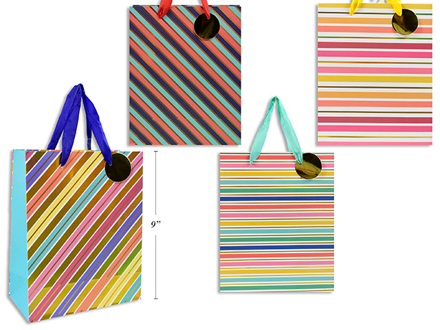 Carton of 12 Striped Gift Bags Small 18X23X10Cm 4 Asst 210 Gsm