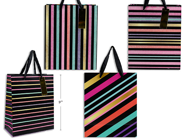 Carton of 12 Striped Gift Bags S 18X23X10Cm 4 Asst 210 Gsm