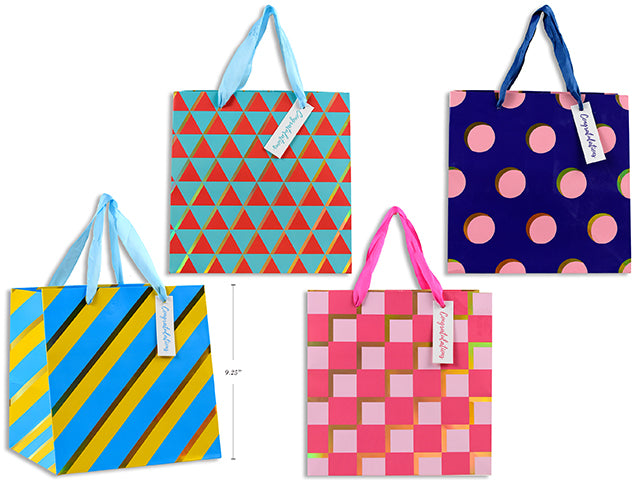 Carton of 12 Asst Designed Gift Bags M 23X23X20Cm 4 Asst 210 Gsm