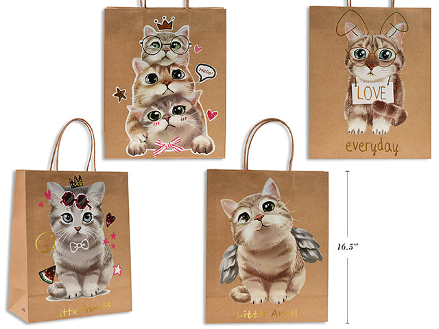 Carton of 12 Cats Design Gift Bags L 32X42X11Cm 4 Asst 150 Gsm