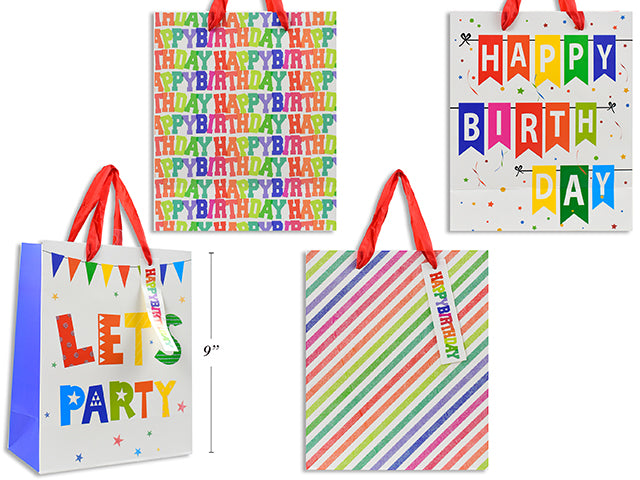 Carton of 12 Let'S Party Gift Bags S 18X23X10Cm 4 Asst 210 Gsm