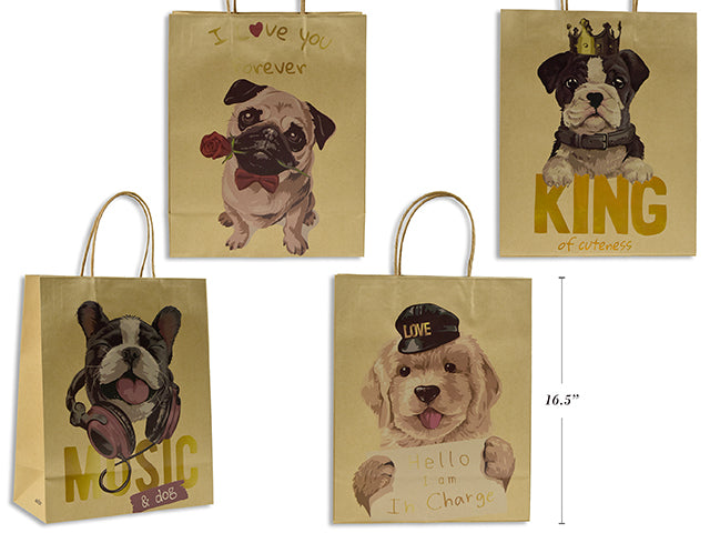 Carton of 12 Dogs Series Gift Bags L 32X42X11Cm 4 Asst 130 Gsm