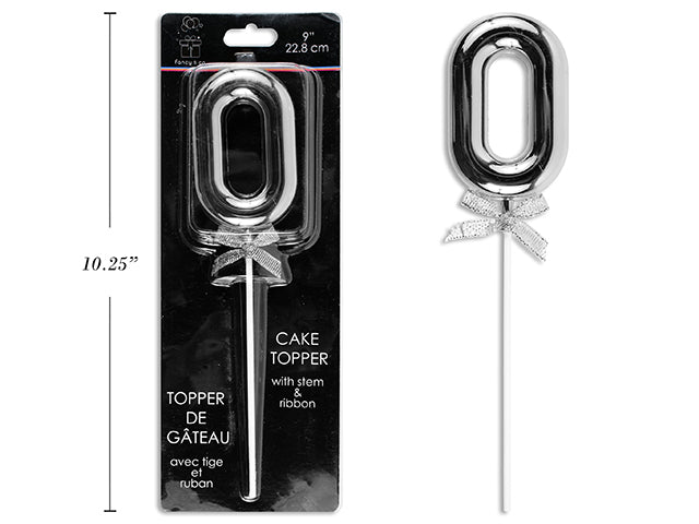 Carton of 12 9" Silver Cake Topper With Stem & Ribbon