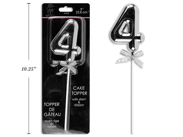 Carton of 12 9" Silver Cake Topper With Stem & Ribbon